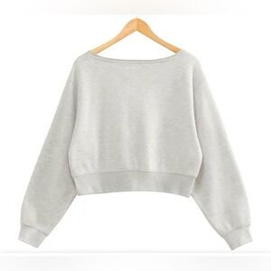 Gray Cropped Off The Shoulder Sweatshirt